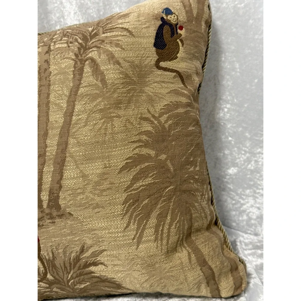 Tropical Monkey Tapestry Throw Pillow Tan Palm Tree Safari Decor Trimmed 18 x 14